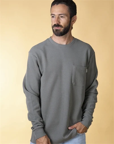 Elsk - Waffle Mens Pocket Longsleeve Strik - Castor Gray